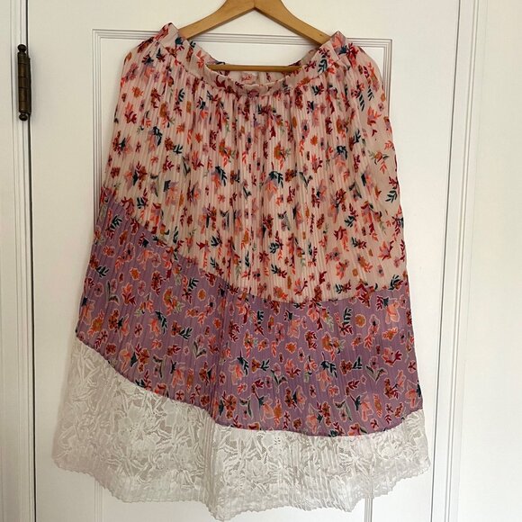 NWOT Anthropologie Laia Boho Floral Pleated Midi Skirt | Size MP - Picture 1 of 8